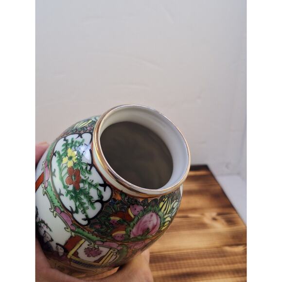 Chinese Red Dragon Stamp Family Rose Porcelain Vase Vtg 6" X 3" Floral Bird Deco - Picture 8 of 12